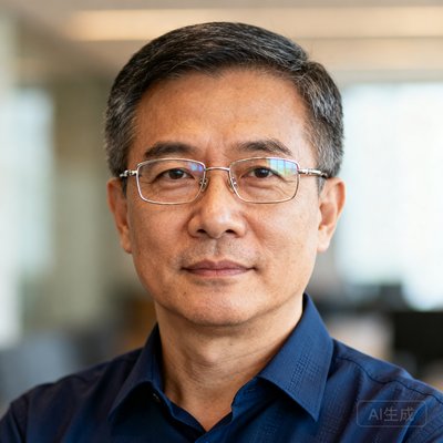 一位45岁左右的男性咨询公司合伙人，带着金属框眼镜，身穿深蓝色衬衫，沉稳专业的半身肖像